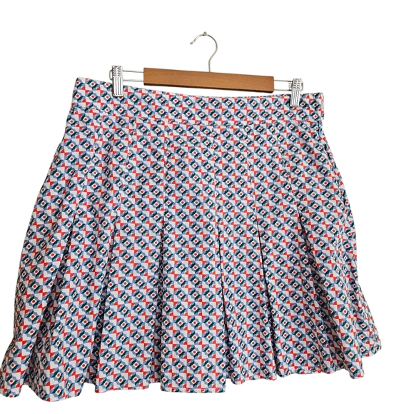 Anthropologie Maeve Pleated Mini Skirt Green Motif Geometric Print Bohemian - Picture 5 of 11